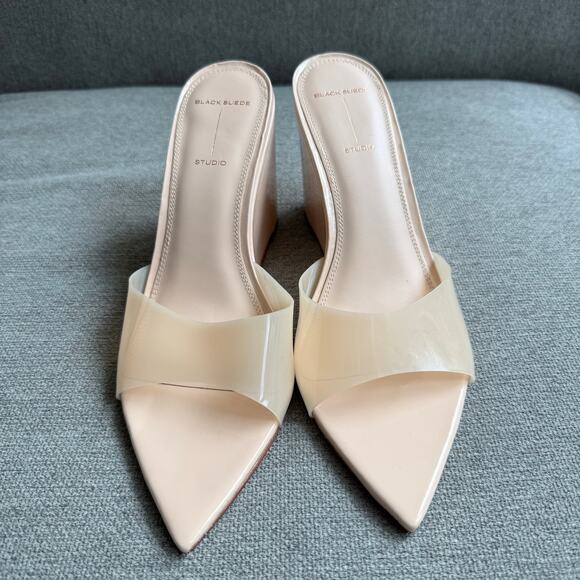 BLACK SUEDE STUDIO Paloma Wedge Sandal Cream Transparent Upper Sz 9.5 - Picture 4 of 13